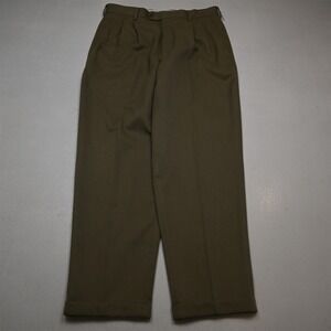 Vtg Y2K 2000s 32x30 Khaki Pleated Cuffed Baggy High Waist Mens Pants